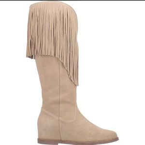 Dingo Hassie brown leather fringe wedge cowboy boot